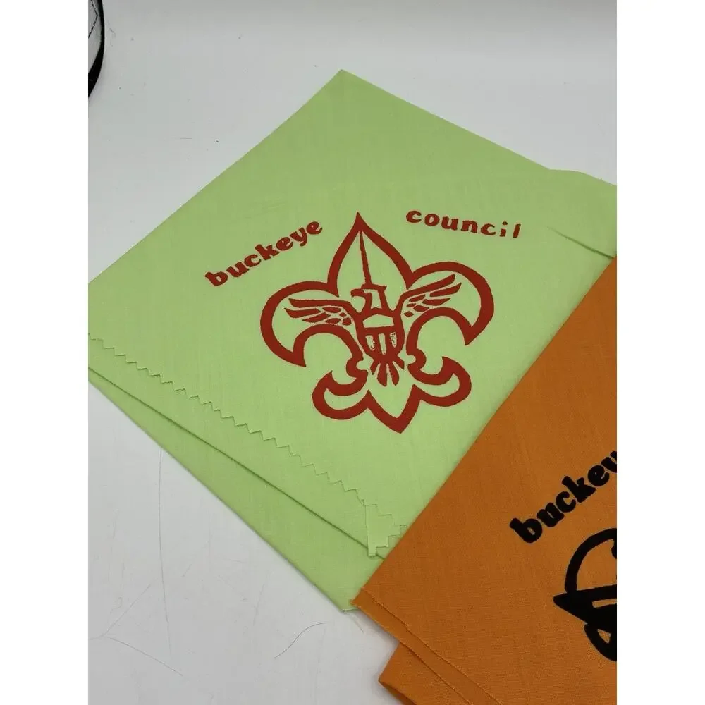 Vintage Buckeye Council BSA Neckerchief Lot of 2 Green Orange Ohio